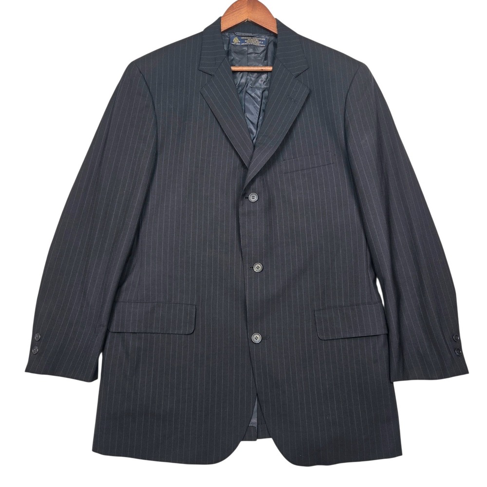 Vtg Brooks Brothers Makers Pinstripe Wool‎ Brooksease Blazer 41L Navy Sport Coat